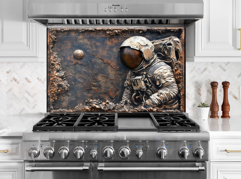 Astronaut in Space Glass Kitchen Backsplash – Galaxy Exploration Design-BacksplashArtworks