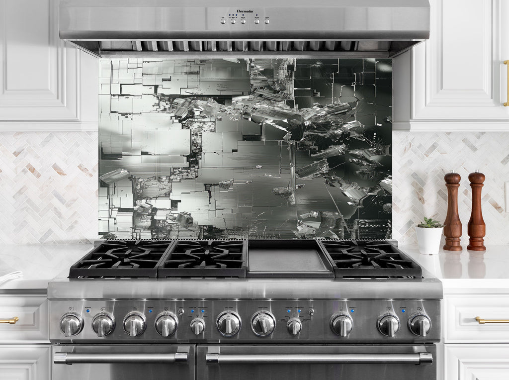Futuristic Metallic - Glass Kitchen Backsplash-BacksplashArtworks