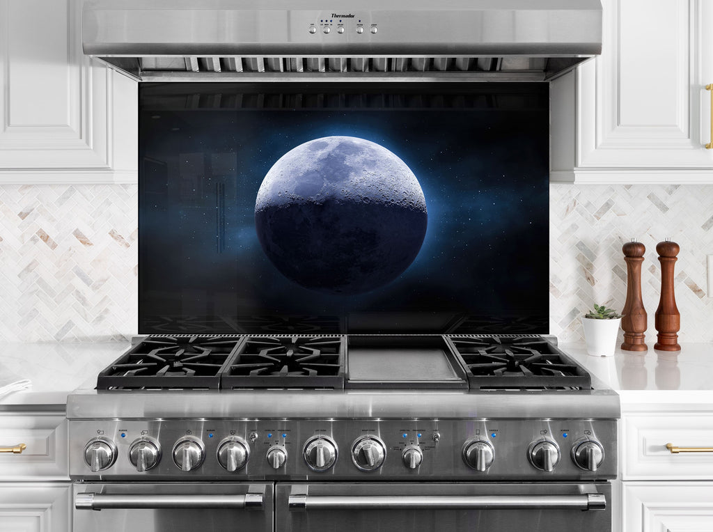 Blue Lunar Glow Wall Art - Tempered Glass Kitchen Backsplash-BacksplashArtworks