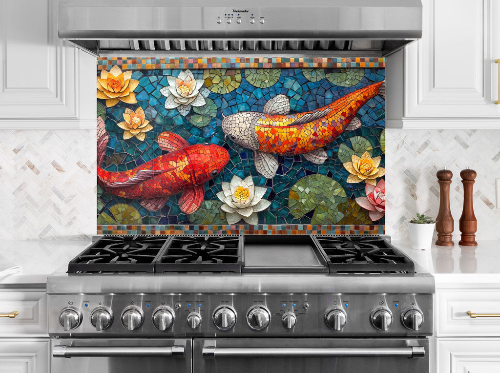 Mosaic Koi Fish – Glass Kitchen Backsplash-BacksplashArtworks