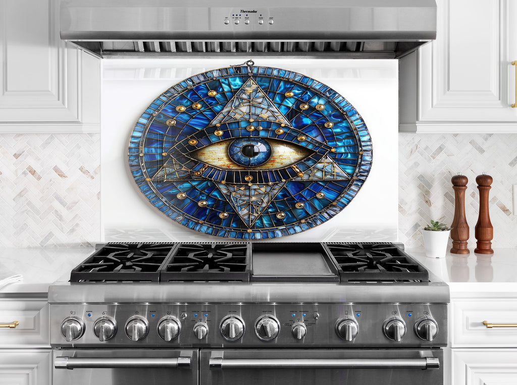 Mosaic Tempered Glass Kitchen Backsplash with Eye of Providence Design-BacksplashArtworks
