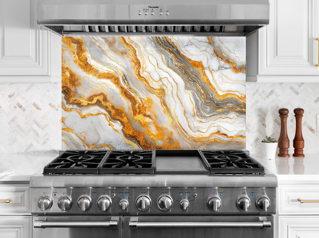 Golden Wave Marble - Glass Kitchen Backsplash-BacksplashArtworks