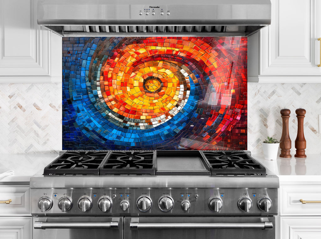 Mosaic Tempered Glass Kitchen Backsplash with Colorful Spiral Design-BacksplashArtworks