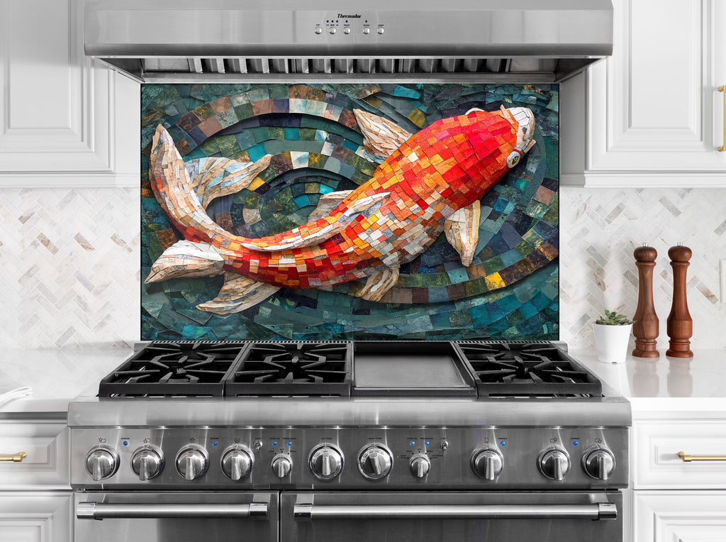 Mosaic Glass Kitchen Backsplash with Colorful Koi Fish Design-BacksplashArtworks