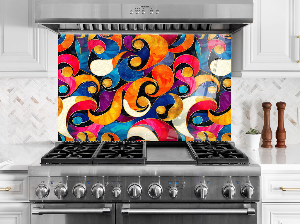 Abstract Tempered Glass Backsplash-BacksplashArtworks
