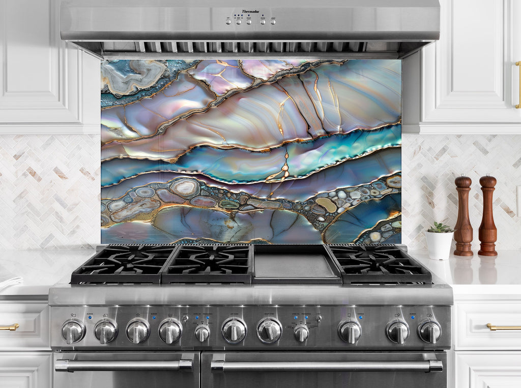 Iridescent Agate Crystal - Glass Kitchen Backsplash-BacksplashArtworks