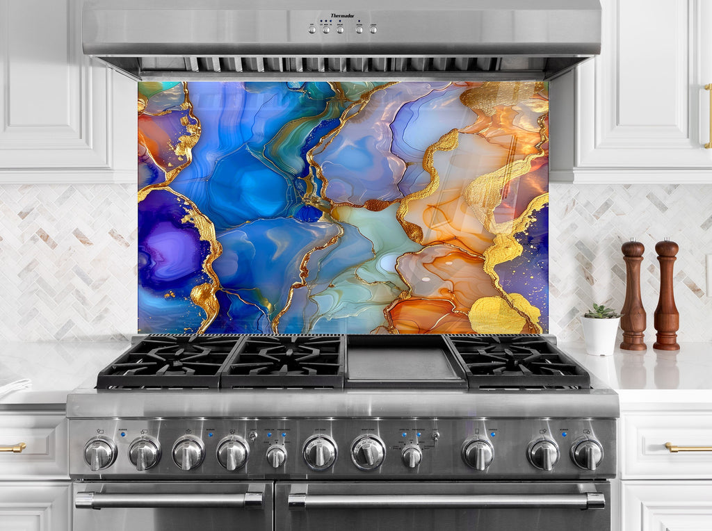 Vibrant Agate Gold Vein - Glass Kitchen Backsplash-BacksplashArtworks