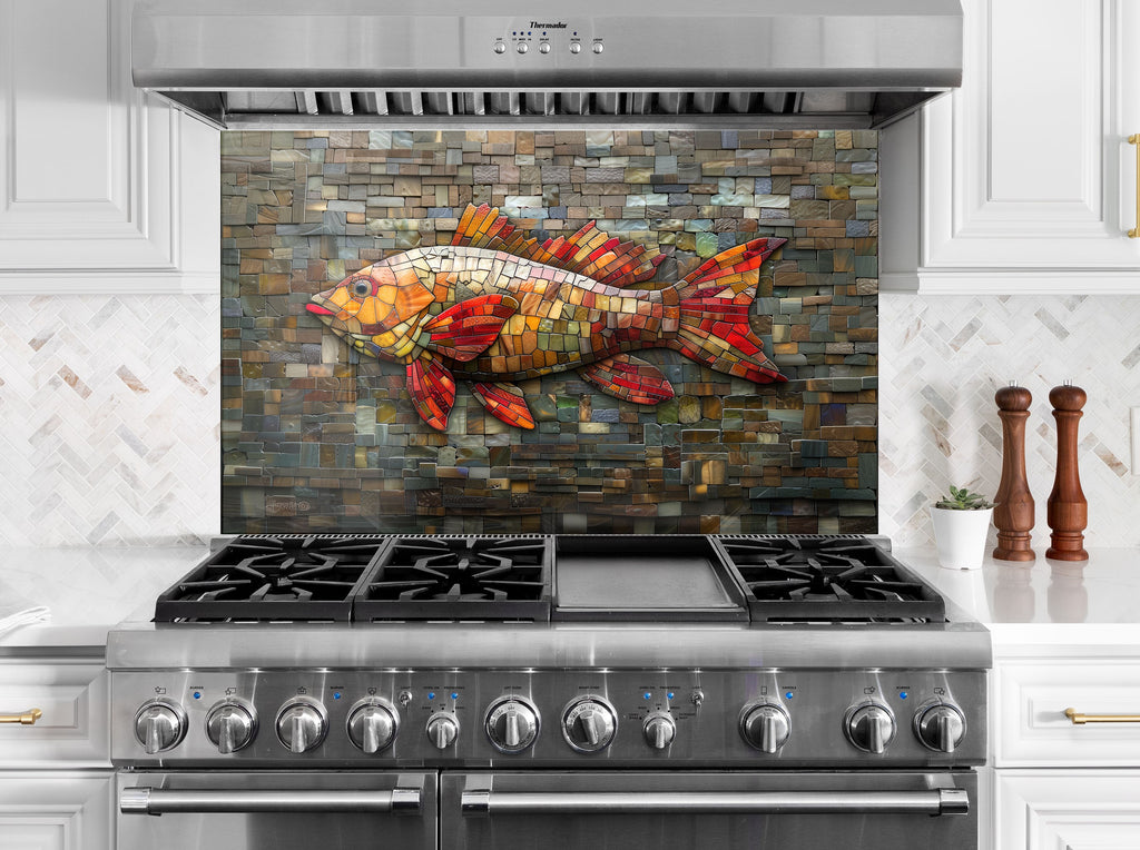 Mosaic Glass Kitchen Backsplash with Colorful Fish Design-BacksplashArtworks