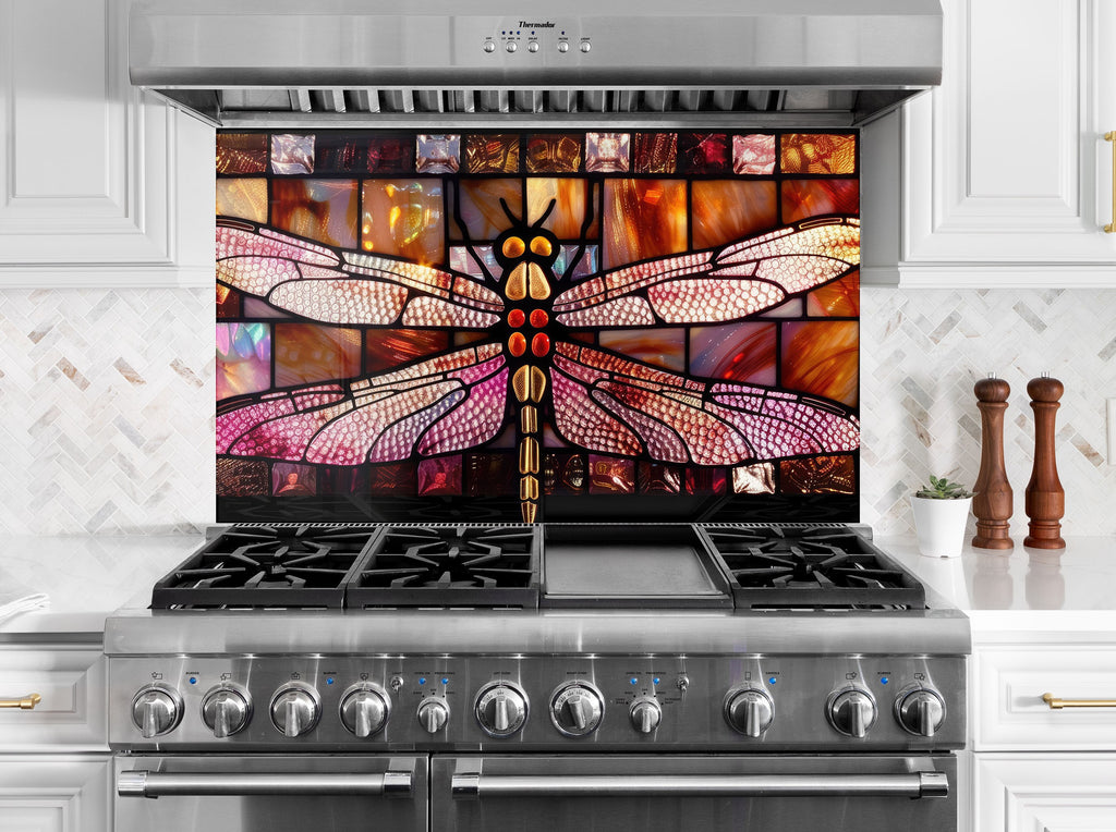 Colored Dragonfly – Stained Glass Kitchen Backsplash-BacksplashArtworks