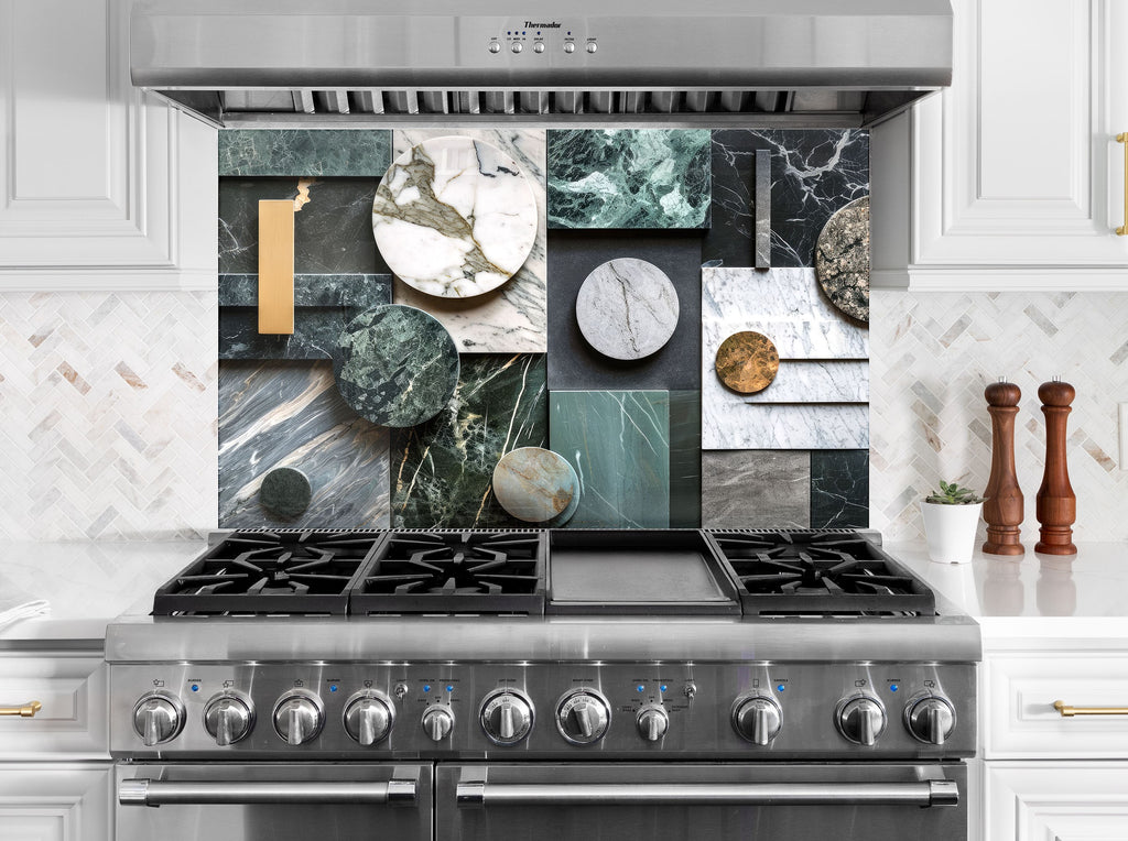 Modern Geometric Marble - Glass Kitchen Backsplash-BacksplashArtworks