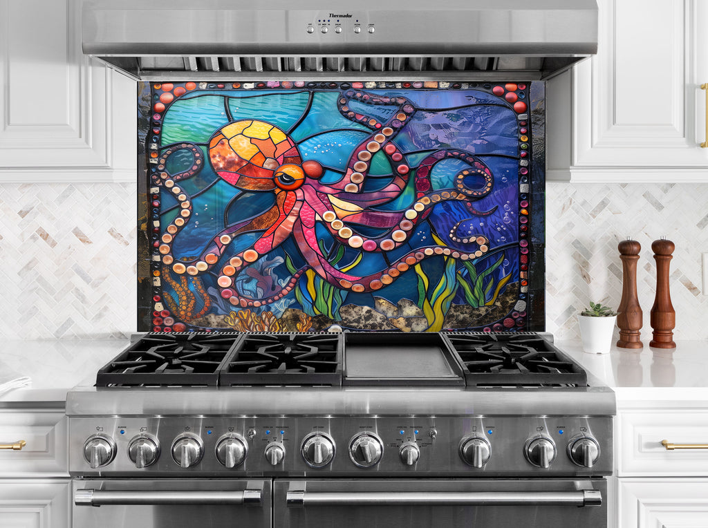 Stained Glass Octopus – Glass Kitchen Backsplash-BacksplashArtworks