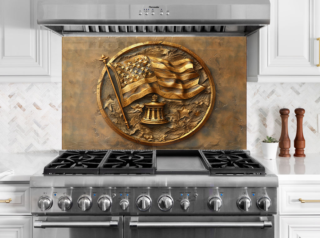 Patriotic American Flag - Glass Kitchen Backsplash-BacksplashArtworks