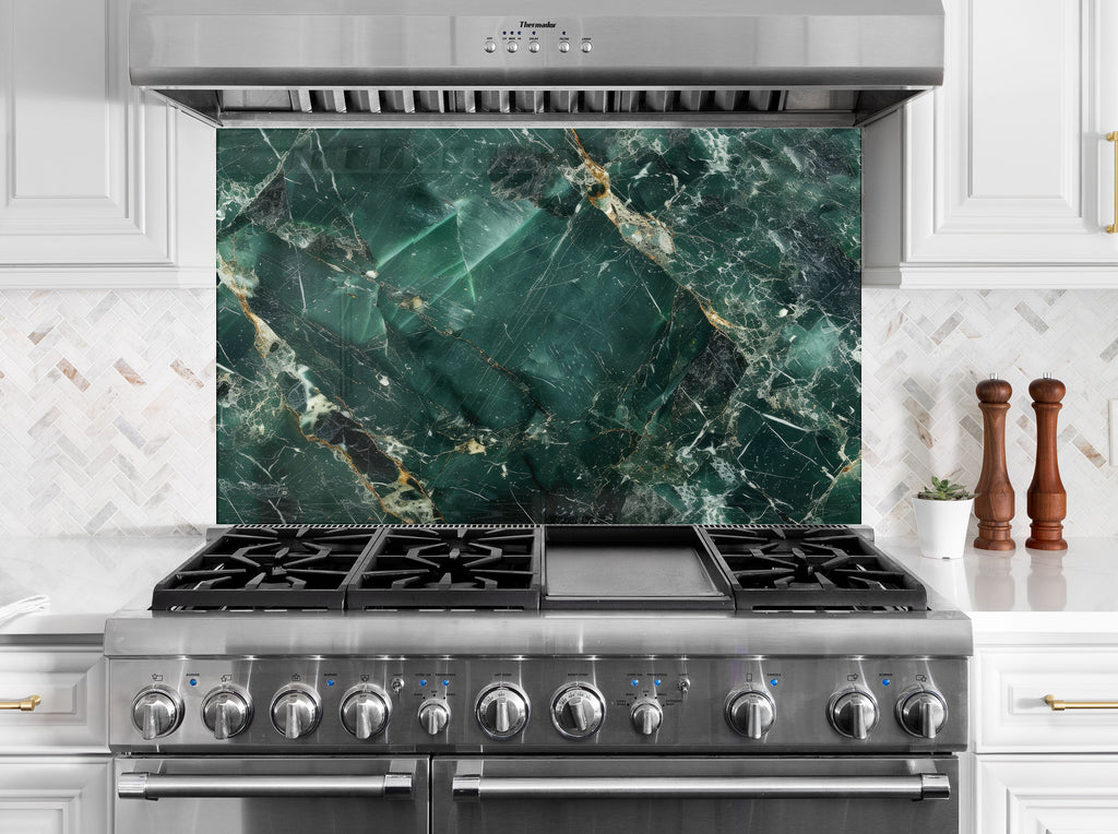 Forest Green Marble - Glass Kitchen Backsplash-BacksplashArtworks