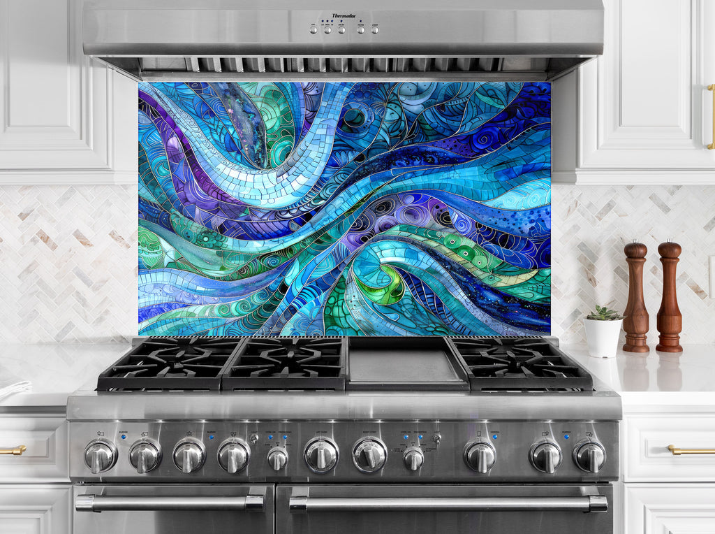 Blue Ocean Waves - Glass Kitchen Backsplash-BacksplashArtworks