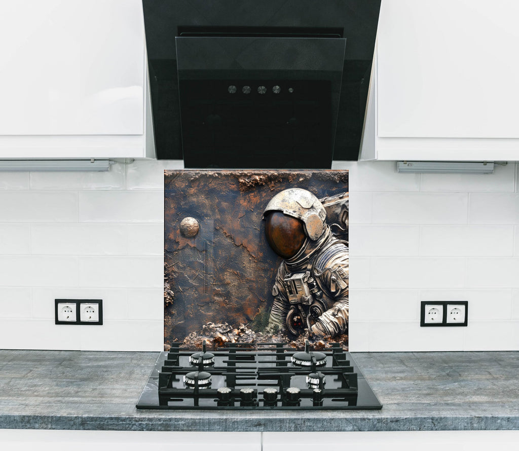 Astronaut in Space Glass Kitchen Backsplash – Galaxy Exploration Design-BacksplashArtworks