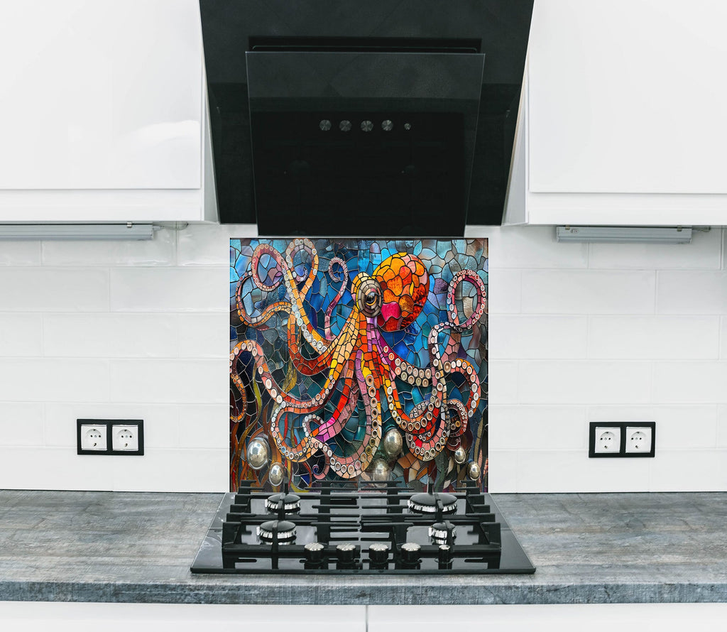 Mosaic Tempered Glass Kitchen Backsplash with Colorful Octopus Design-BacksplashArtworks