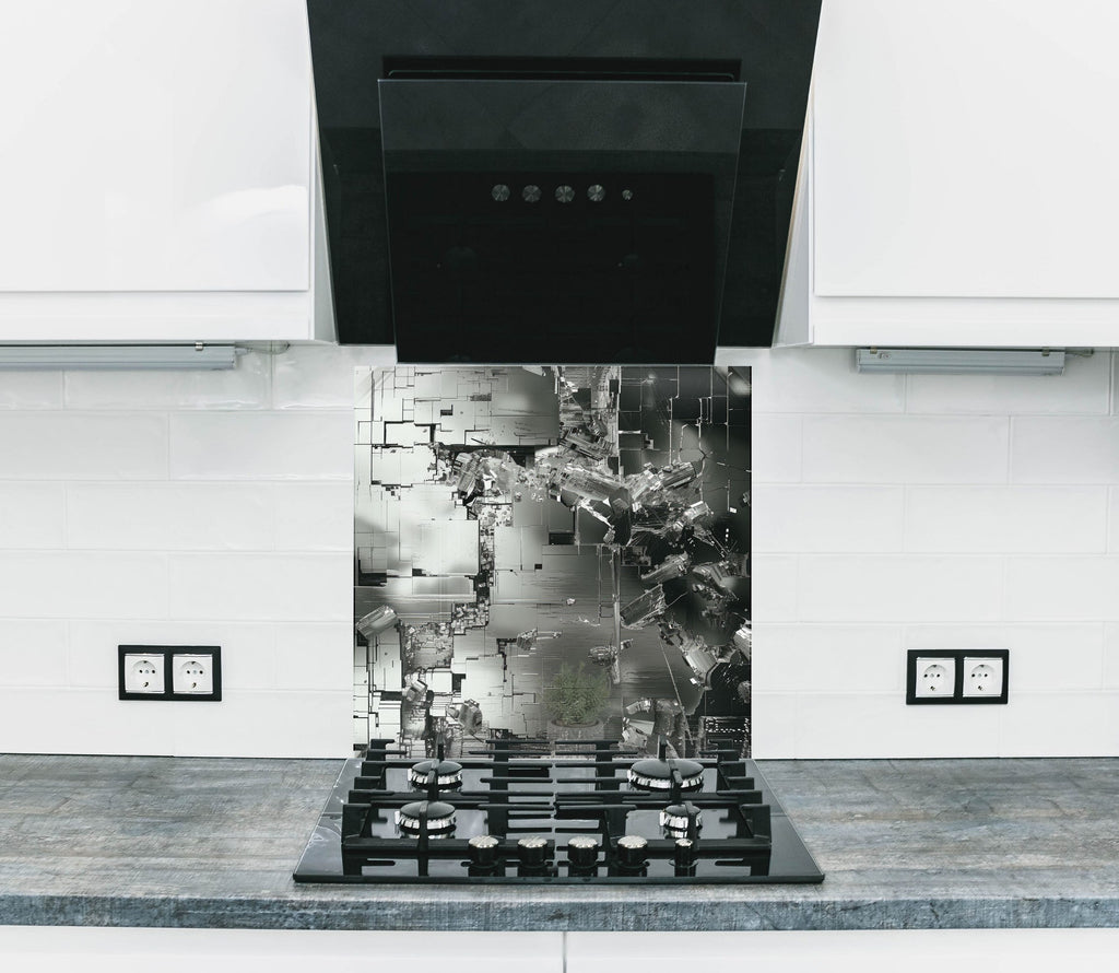 Futuristic Metallic - Glass Kitchen Backsplash-BacksplashArtworks