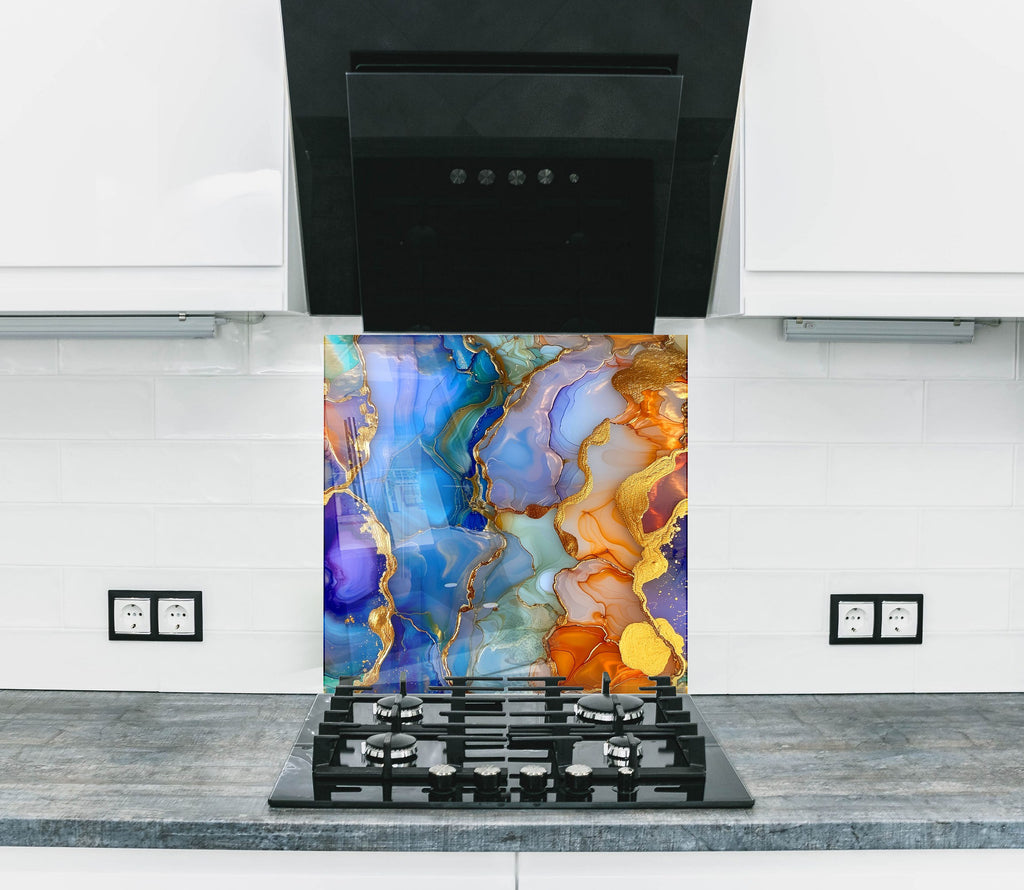 Vibrant Agate Gold Vein - Glass Kitchen Backsplash-BacksplashArtworks