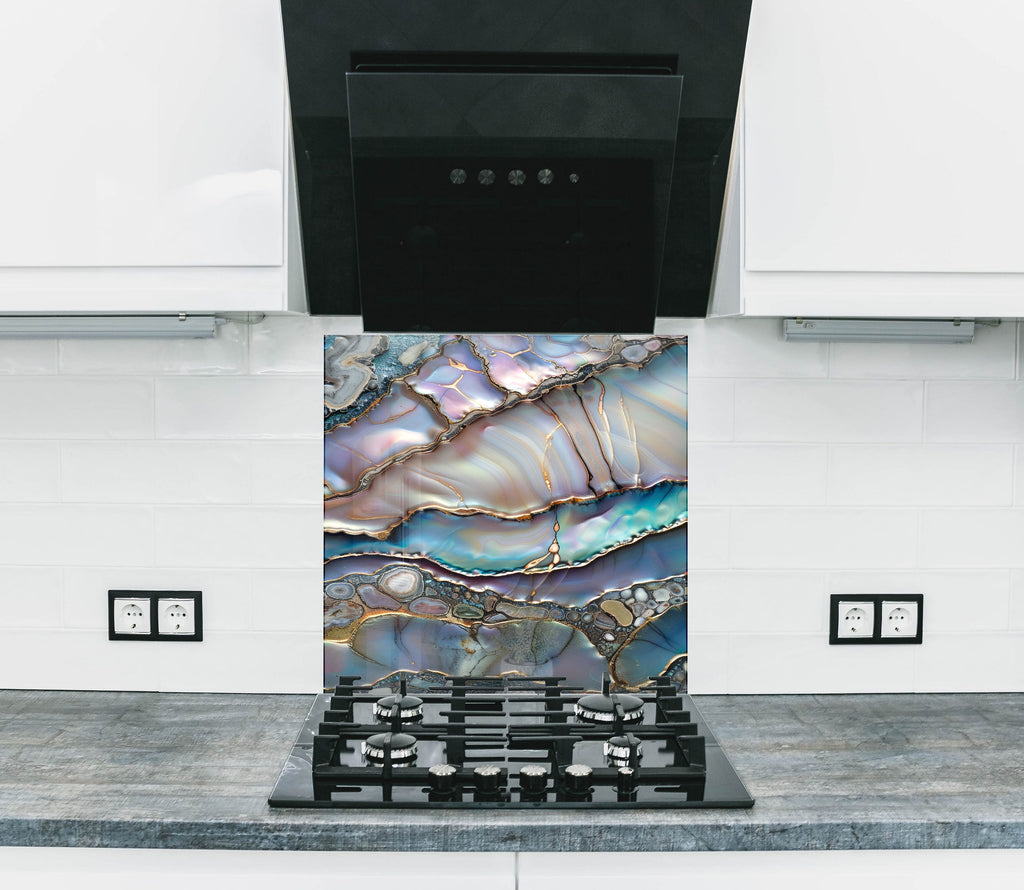 Iridescent Agate Crystal - Glass Kitchen Backsplash-BacksplashArtworks