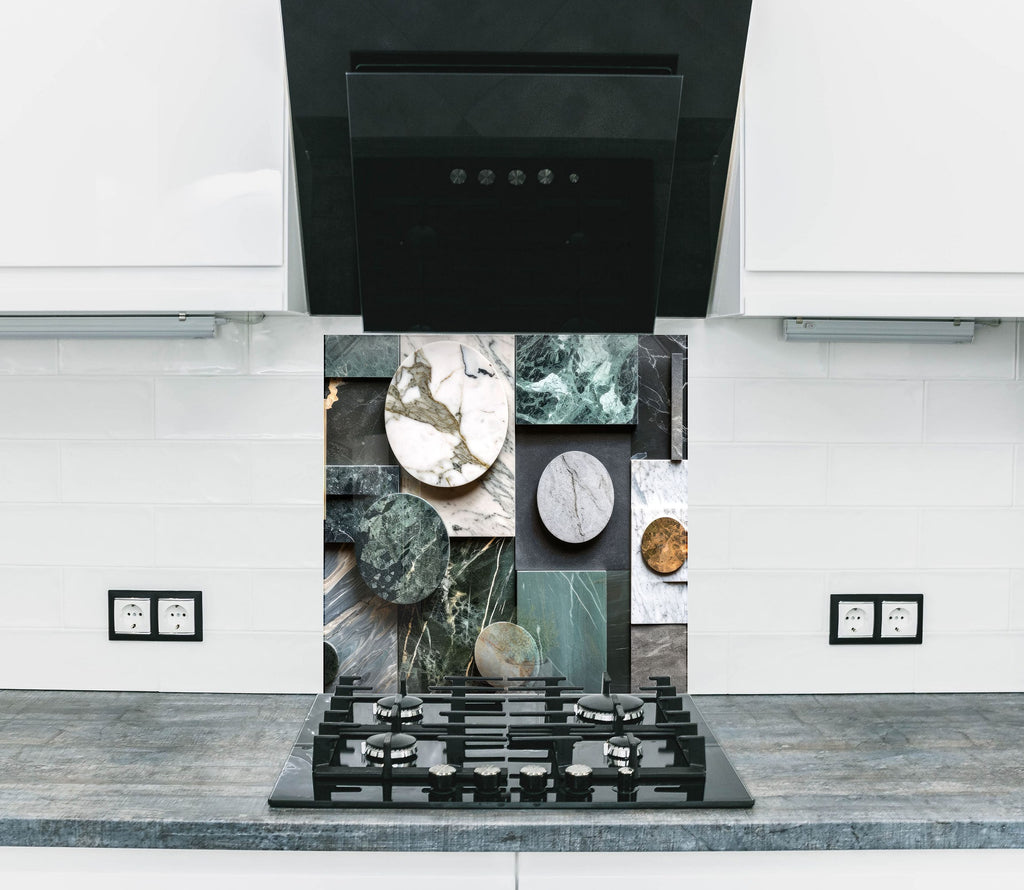 Modern Geometric Marble - Glass Kitchen Backsplash-BacksplashArtworks