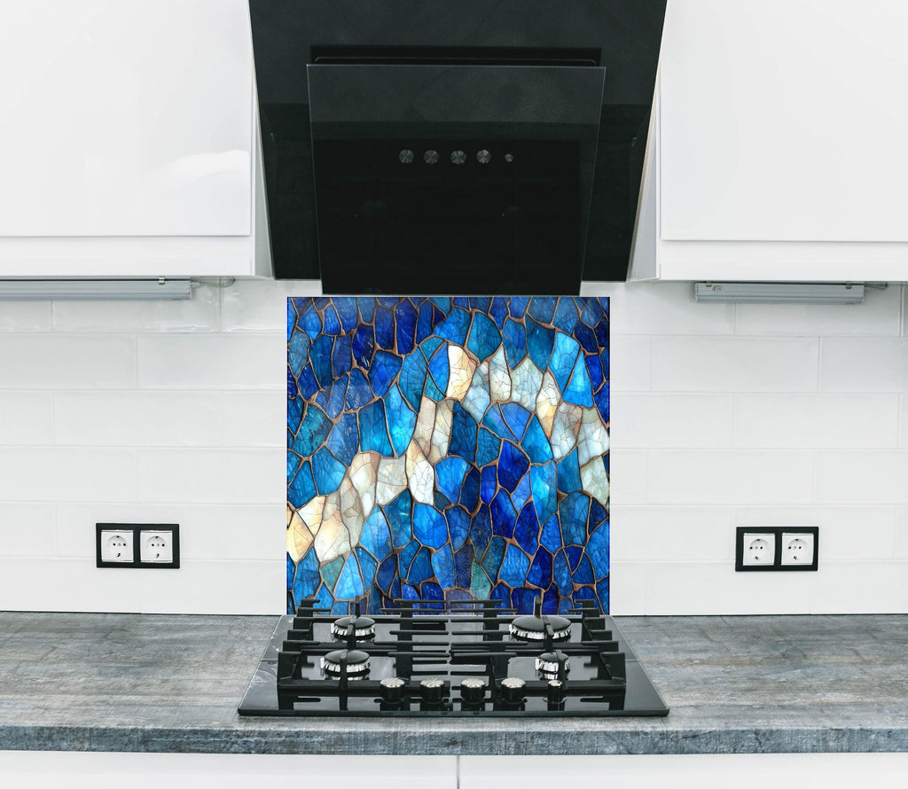 Mosaic Glass Kitchen Backsplash with Blue Wave Design-BacksplashArtworks