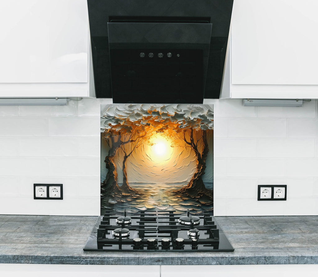 Golden Sunrise Serenity Wall Art - Tempered Glass Kitchen Backsplash-BacksplashArtworks