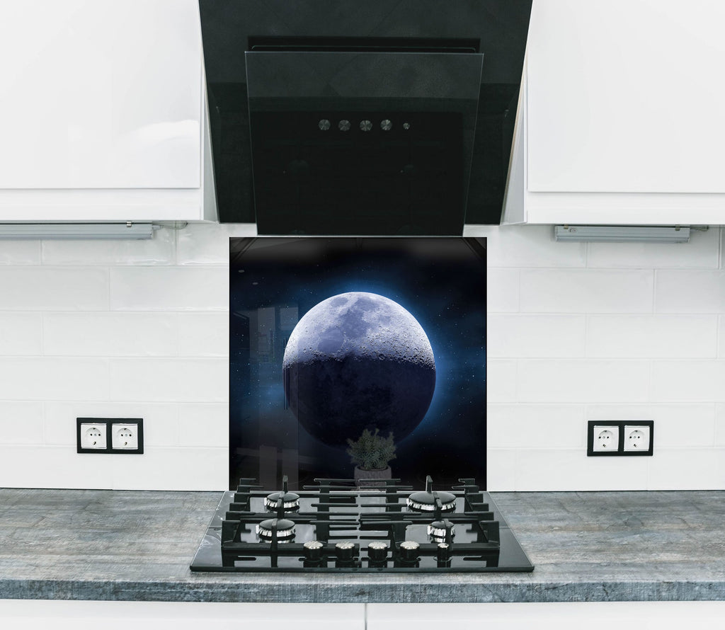 Blue Moon Galaxy Wall Art - Tempered Glass Kitchen Backsplash-BacksplashArtworks
