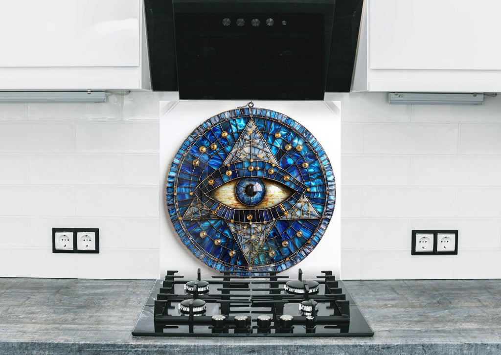 Mosaic Tempered Glass Kitchen Backsplash with Eye of Providence Design-BacksplashArtworks