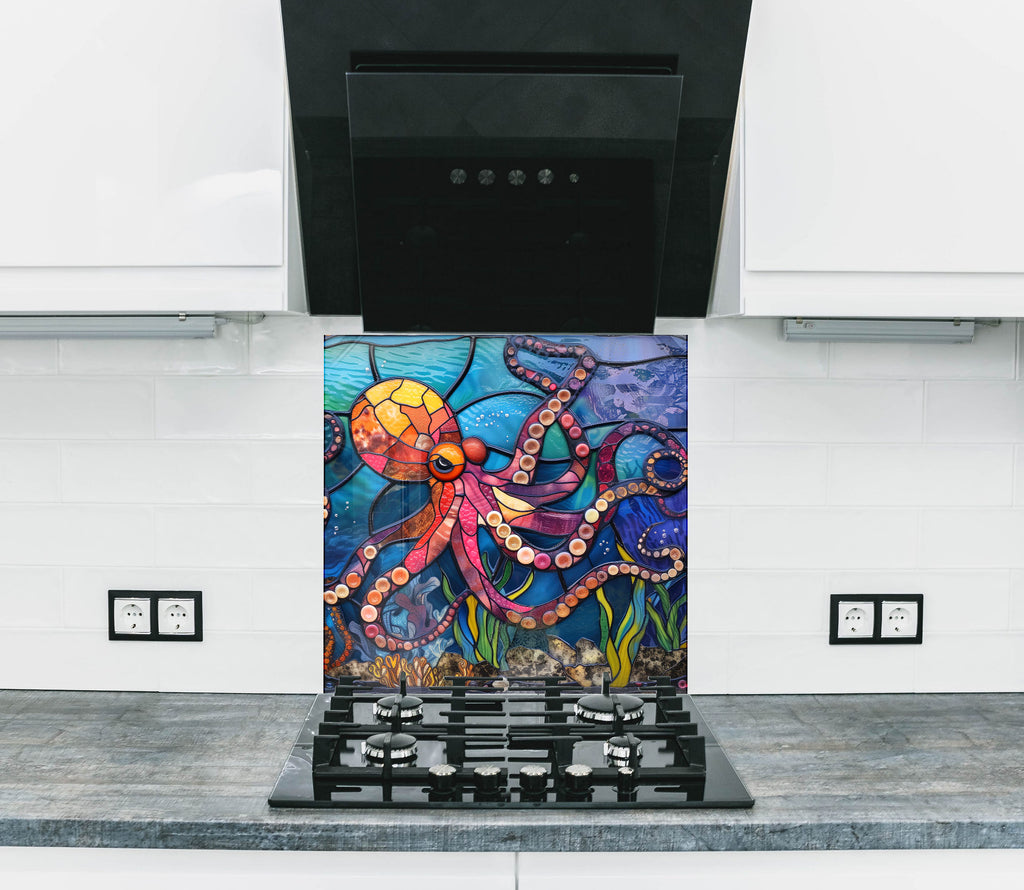 Stained Glass Octopus – Glass Kitchen Backsplash-BacksplashArtworks