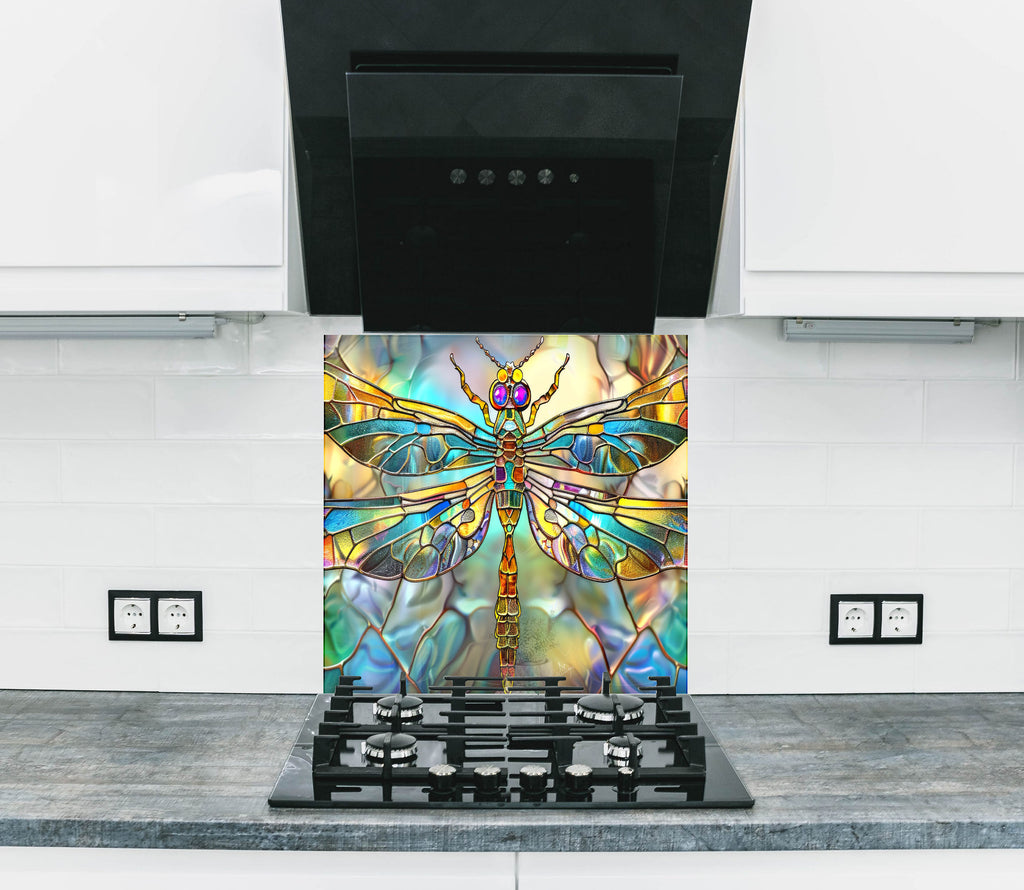 Stained Dragonfly- Glass Kitchen Backsplash-BacksplashArtworks