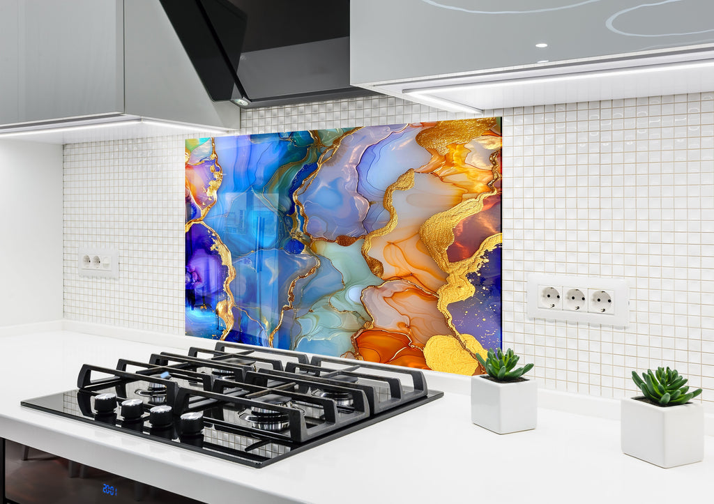 Vibrant Agate Gold Vein - Glass Kitchen Backsplash-BacksplashArtworks
