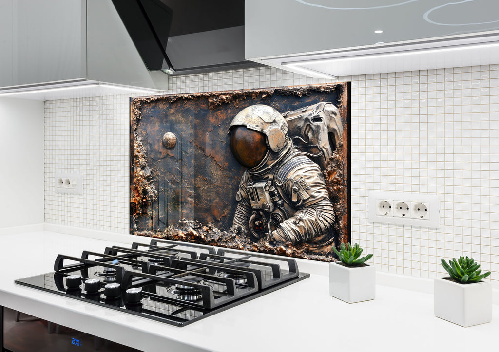 Astronaut in Space Glass Kitchen Backsplash – Galaxy Exploration Design-BacksplashArtworks