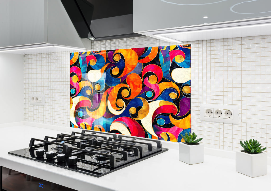 Abstract Tempered Glass Backsplash-BacksplashArtworks