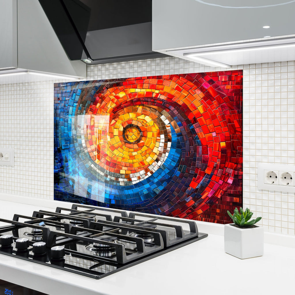 Mosaic Tempered Glass Kitchen Backsplash with Colorful Spiral Design-BacksplashArtworks
