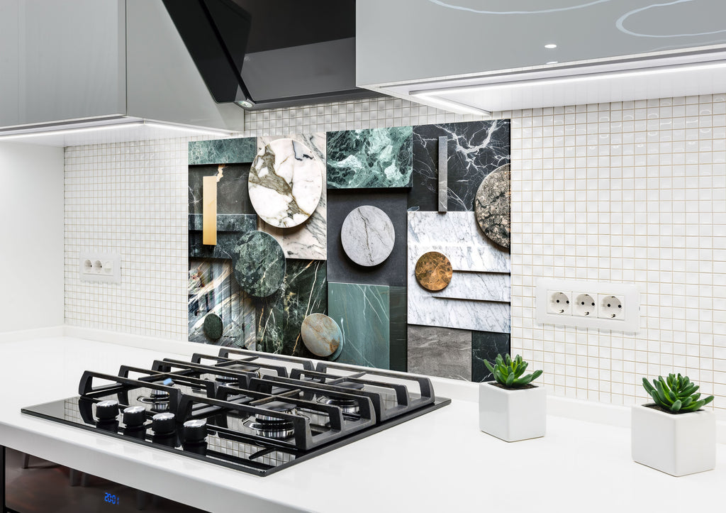 Modern Geometric Marble - Glass Kitchen Backsplash-BacksplashArtworks
