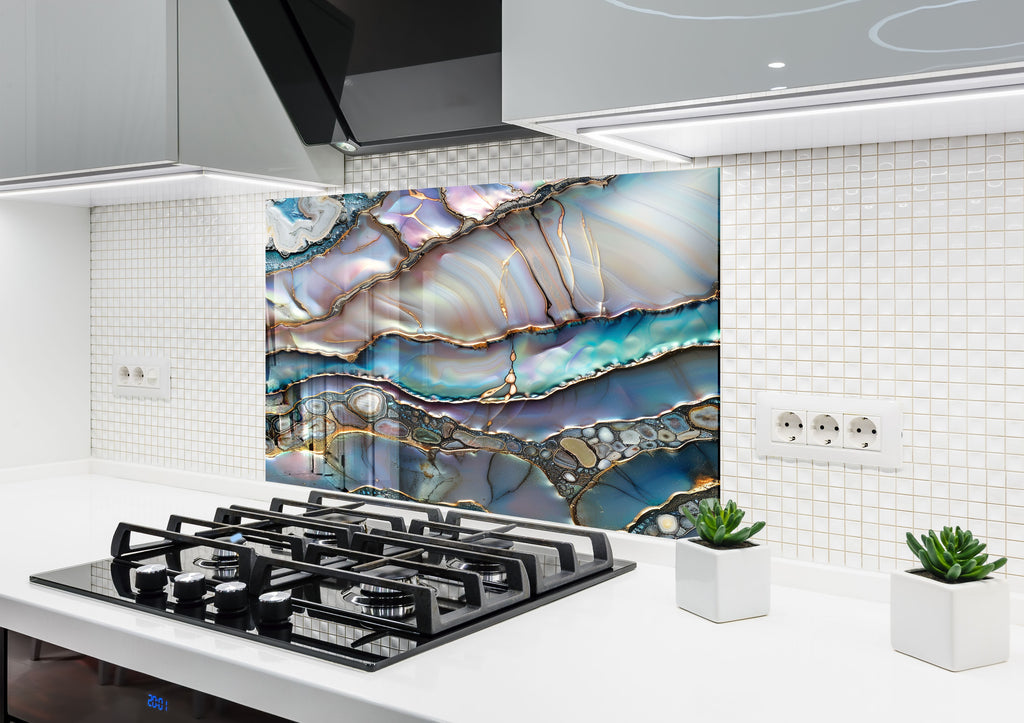 Iridescent Agate Crystal - Glass Kitchen Backsplash-BacksplashArtworks