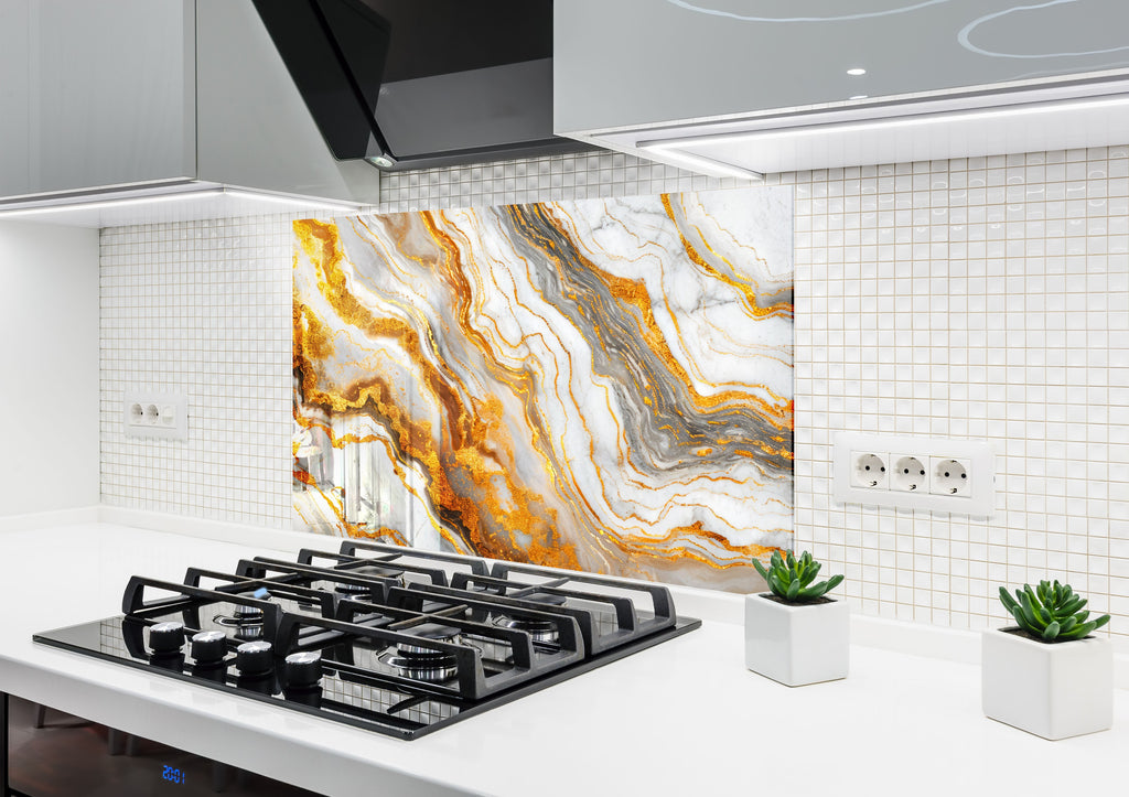 Golden Wave Marble - Glass Kitchen Backsplash-BacksplashArtworks