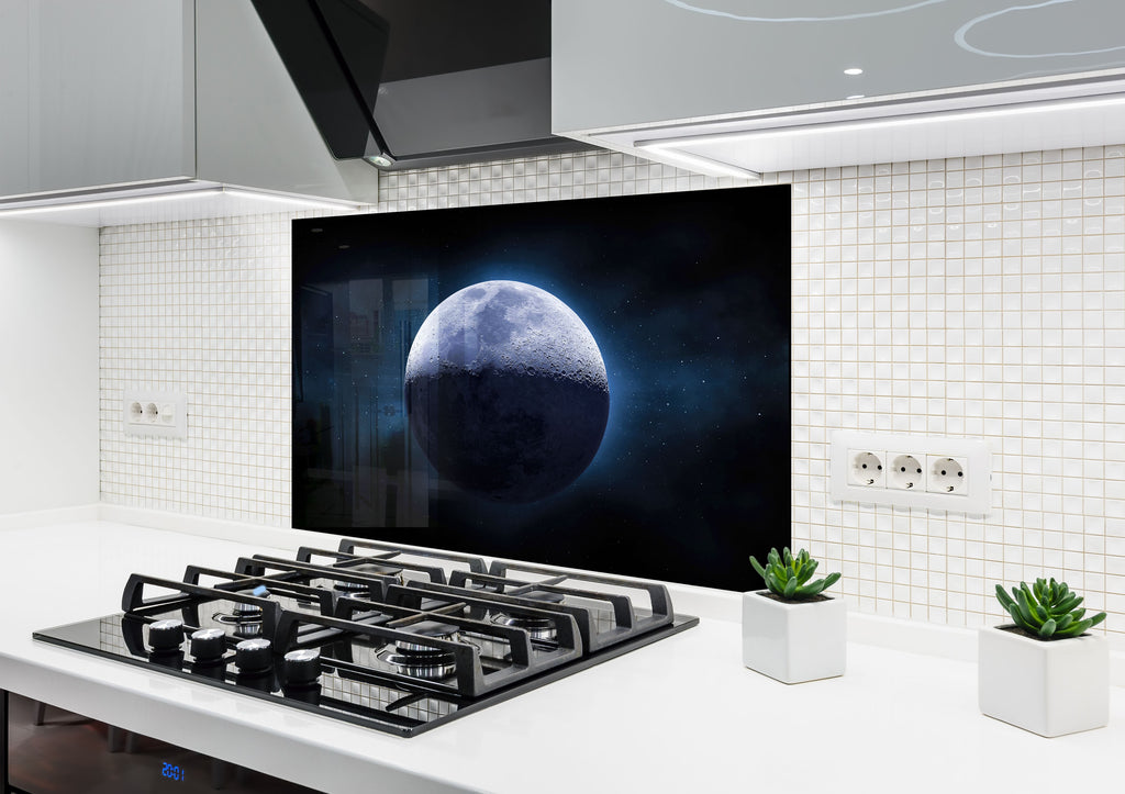 Blue Moon Galaxy Wall Art - Tempered Glass Kitchen Backsplash-BacksplashArtworks