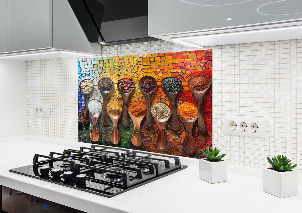 Rainbow Mosaic Spice - Glass Kitchen Backsplash-BacksplashArtworks