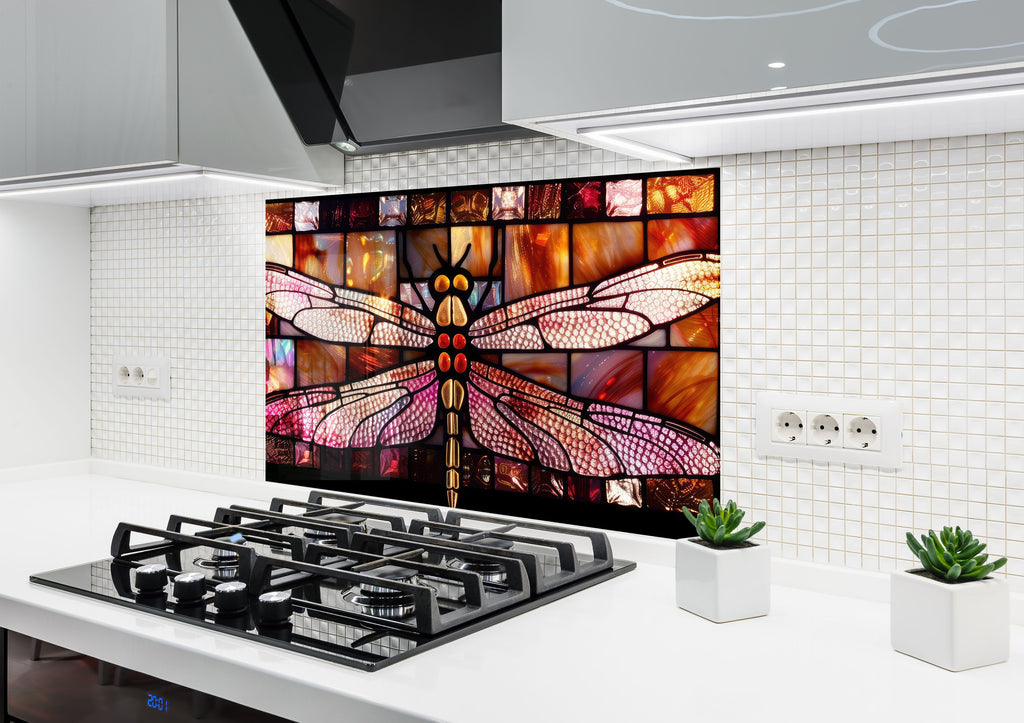 Colored Dragonfly – Stained Glass Kitchen Backsplash-BacksplashArtworks