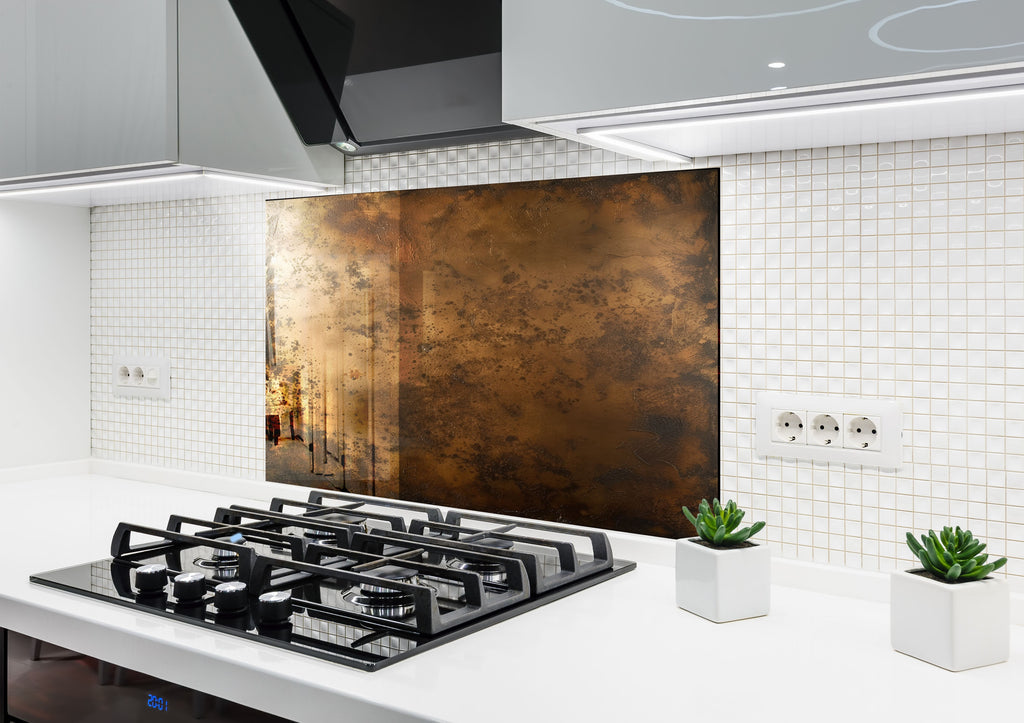 Bronze Panel Abstract Glass Backsplash-BacksplashArtworks