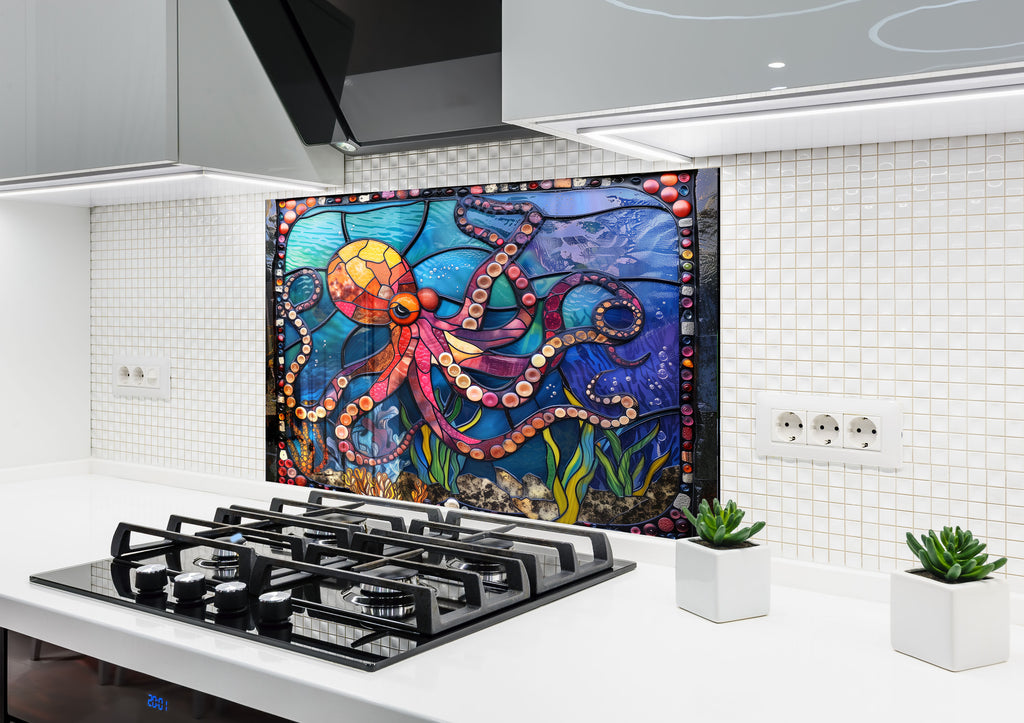 Stained Glass Octopus – Glass Kitchen Backsplash-BacksplashArtworks