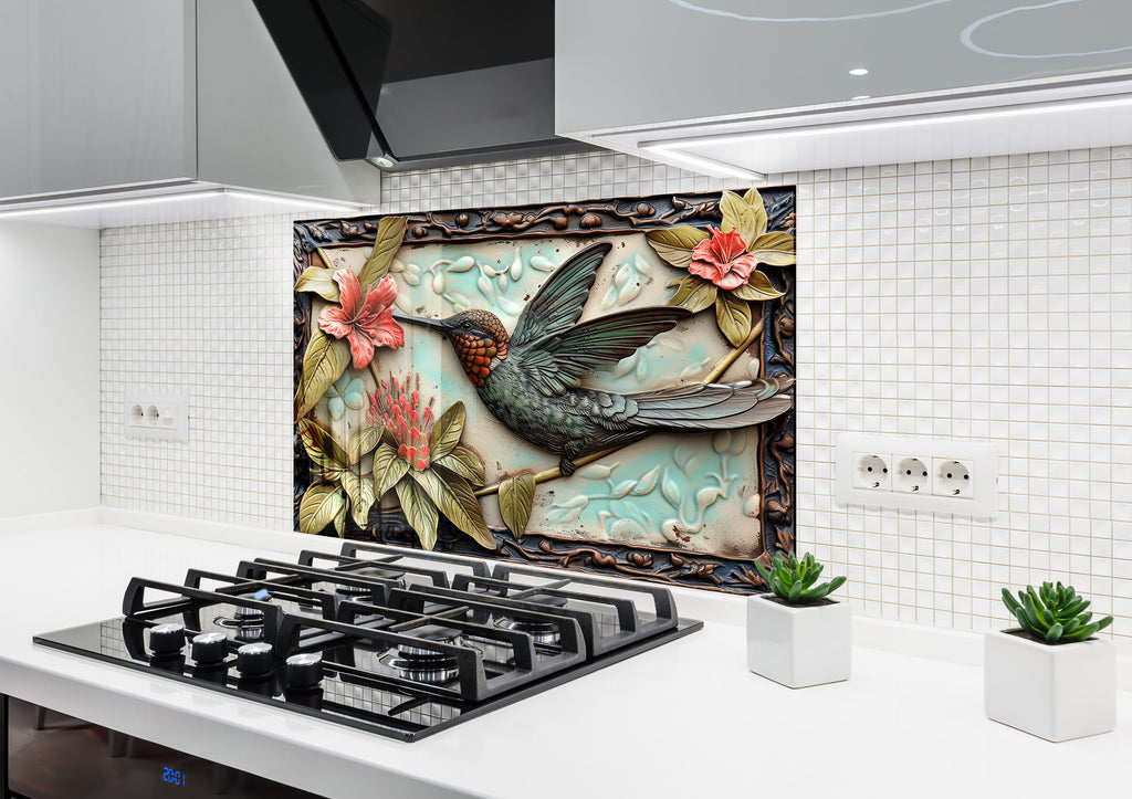 Vintage Hummingbird – Glass Kitchen Backsplash-BacksplashArtworks