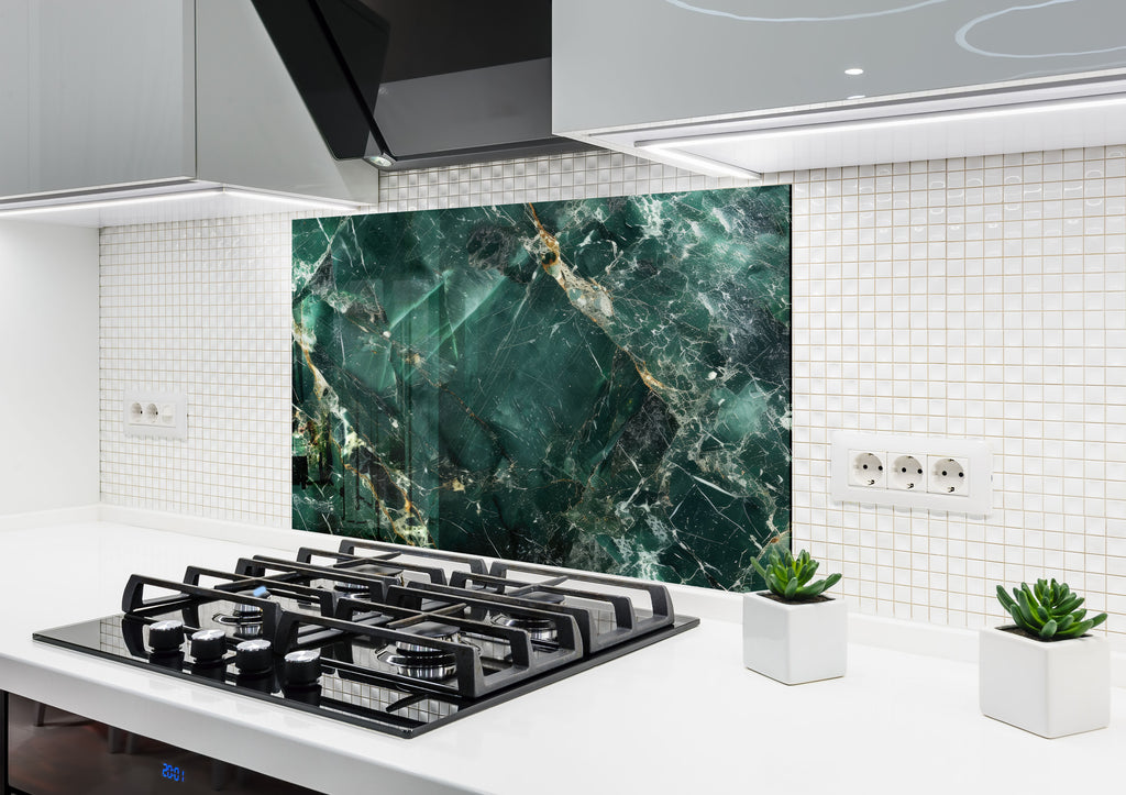 Forest Green Marble - Glass Kitchen Backsplash-BacksplashArtworks