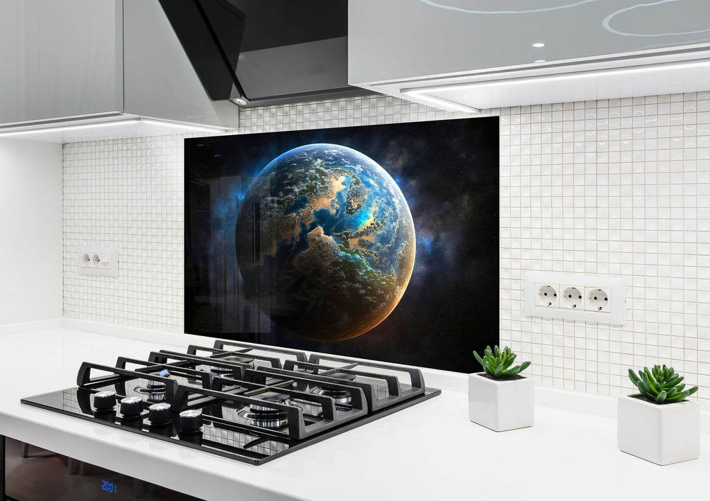 Galactic Earth View Wall Art - Tempered Glass Kitchen Backsplash-BacksplashArtworks