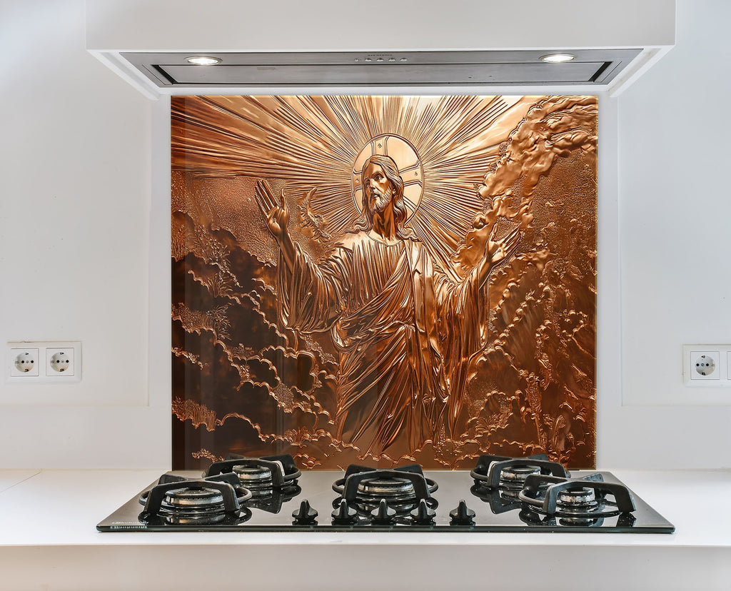 Radiant Jesus Blessing Scene – Glass Kitchen Backsplash  | Backsplash Artworks
