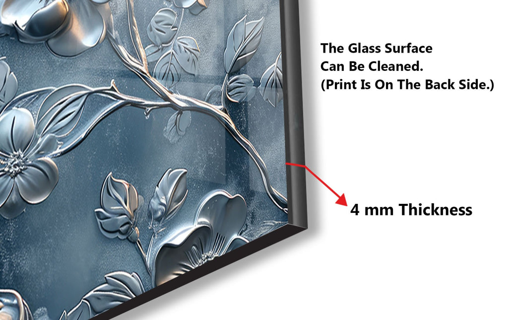 Silver Blossom Elegance - Glass Kitchen Backsplash-BacksplashArtworks