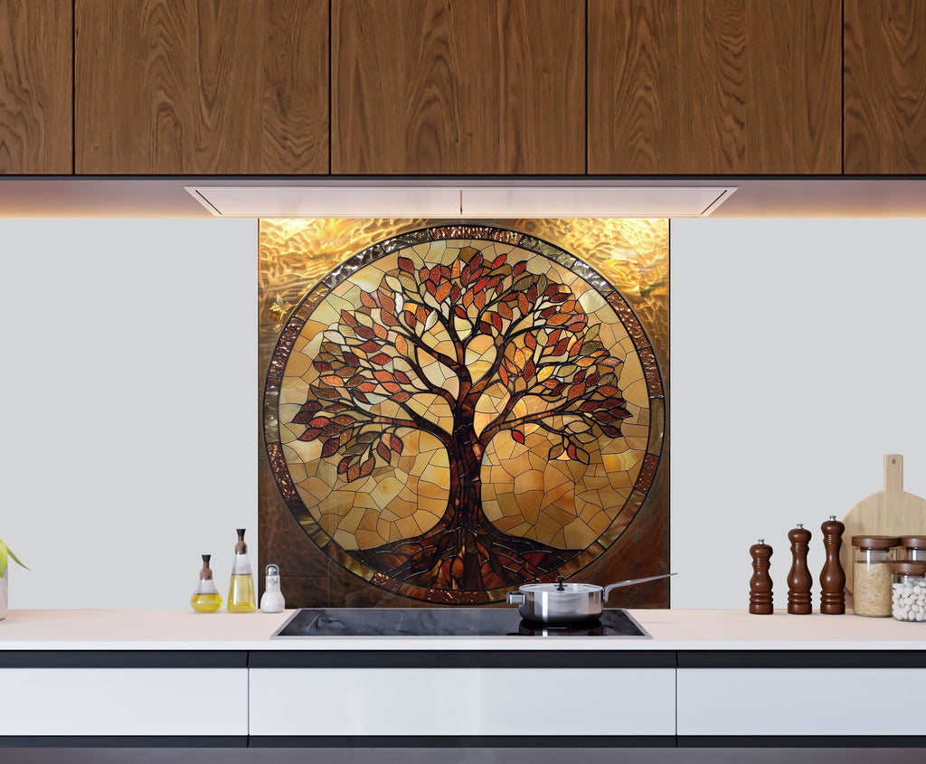 Stained Glass Tree of Life - Glass Kitchen Backsplash-BacksplashArtworks