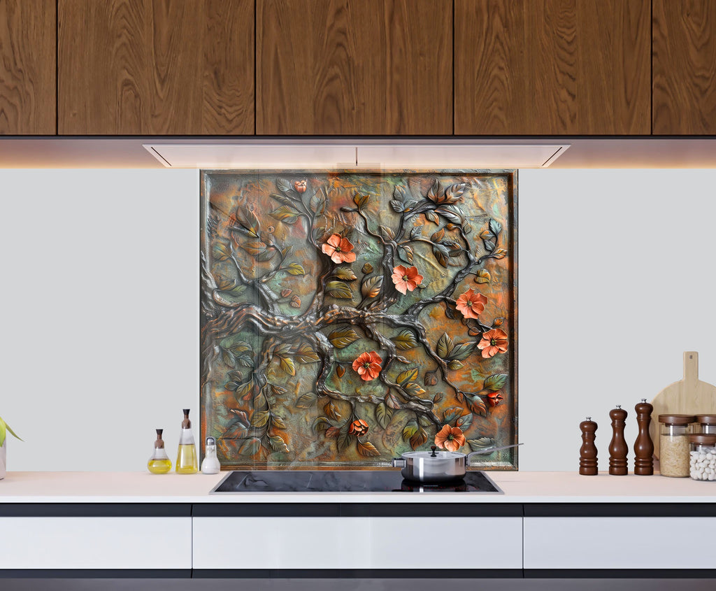 Blossoming Tree - Glass Kitchen Backsplash-BacksplashArtworks