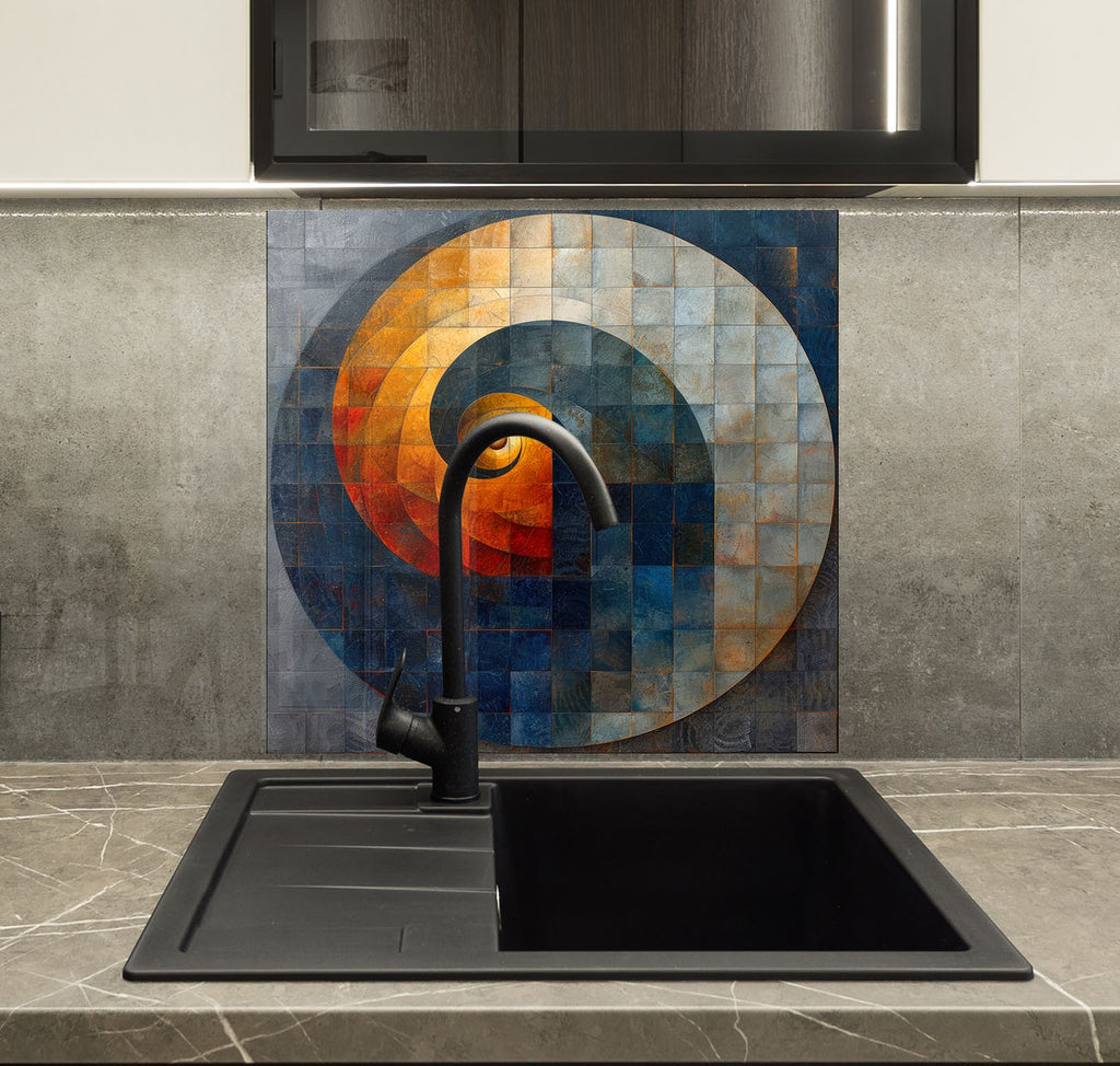 Mosaic Glass Kitchen Backsplash with Spiral Design in Earthy Tones-BacksplashArtworks